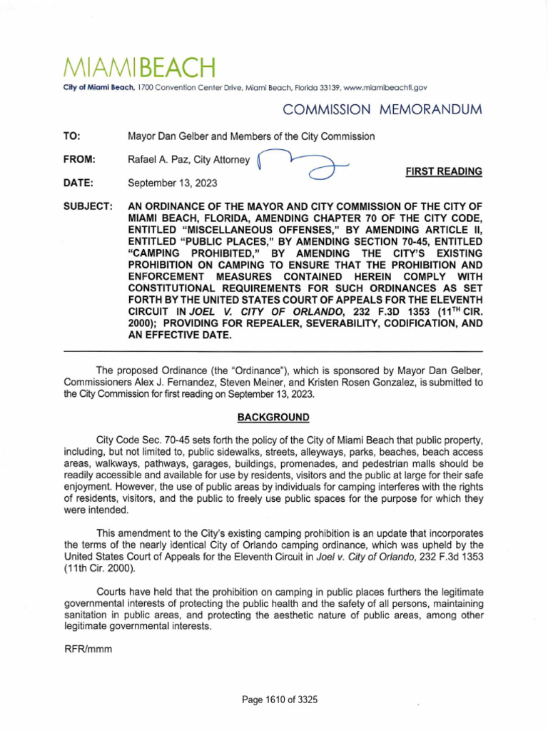 MB Camping Ordinance | PDF | Law Of The United States | Public Law