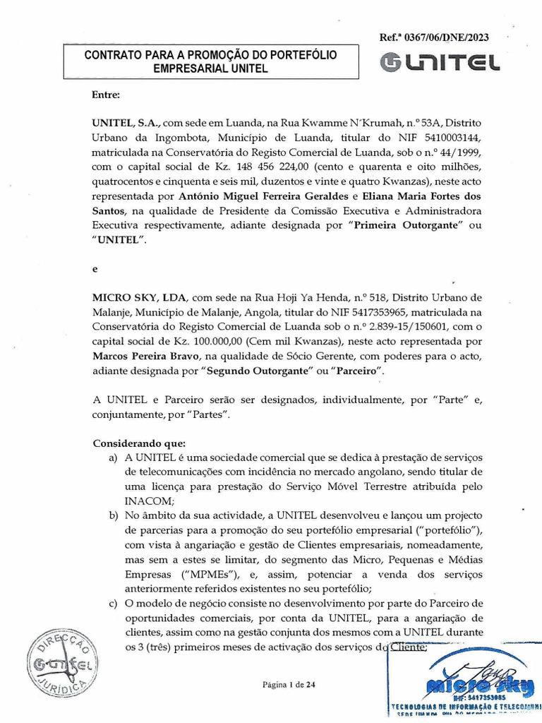 Contrato de Parceria - Serviços Empresariais Unitel - MICRO SKY ...