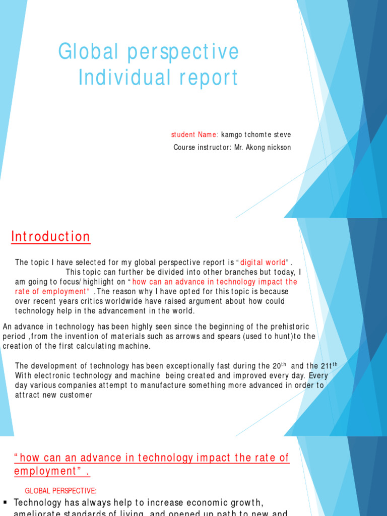 Global Perspective Individual Report Pdf Employment Economic Growth