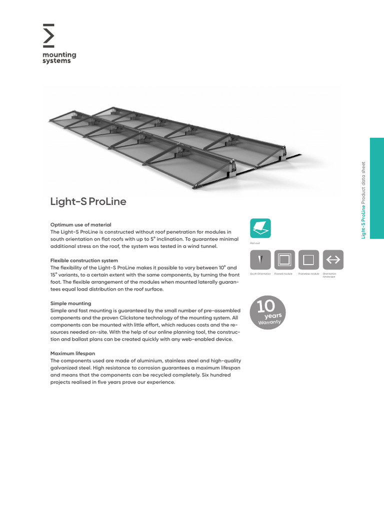 Light-S ProLine: Flat Roof Solar Mounting System | PDF | Sheet Metal | Roof