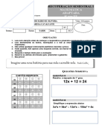 Avaliação de Recuperação Semestral 1 - 8 Ano - Matemática - Tarde