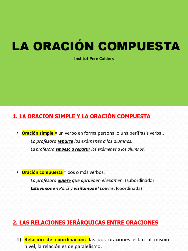 Tipos y Estructura de Oraciones Compuestas | PDF | Oración (Lingüística ...