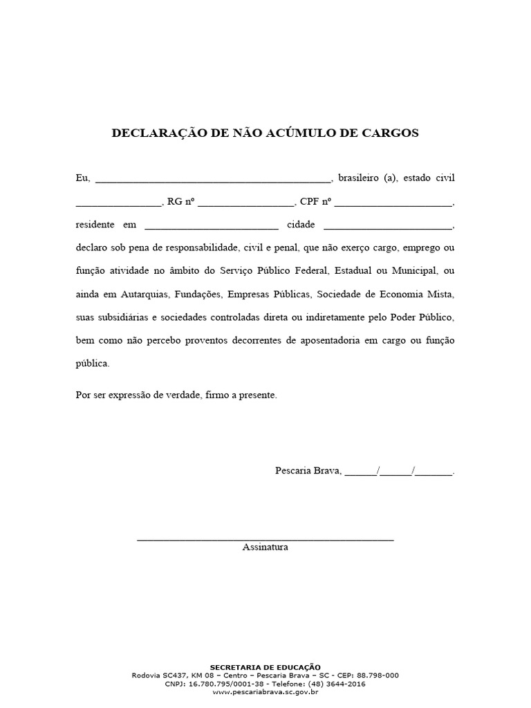Declaracao acumulo de cargo 2023 pdf