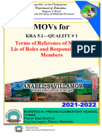 Movs For: Terms of Reference of Member Lis of Roles and Responsibilities of Members
