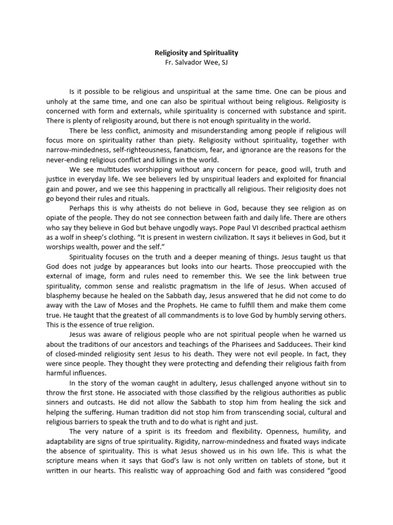 The Divide Between Religiosity and Spirituality | PDF | Jesus ...