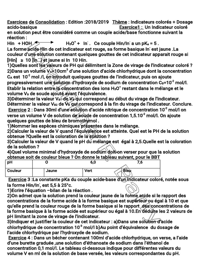 Indicateurs Colorés en Dosage Acido-Basique | PDF | Ph | Acide