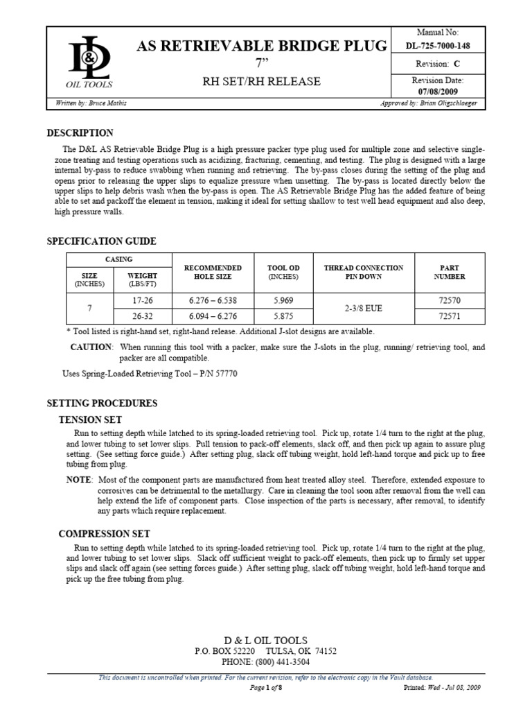 AS Retrievable Bridge Plug Overview | PDF | Electrical Connector ...