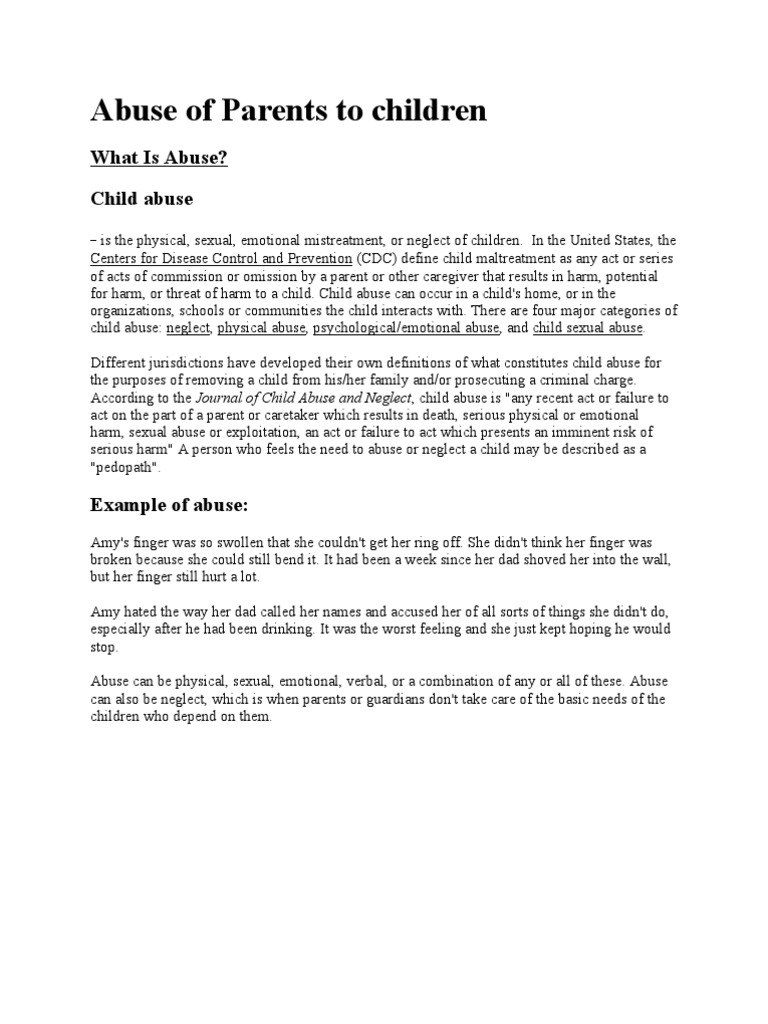 Abuse of Parents to Children Child Neglect Child Abuse