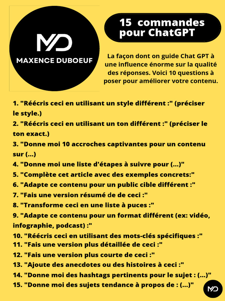 15 Commandes Efficaces pour ChatGPT | PDF