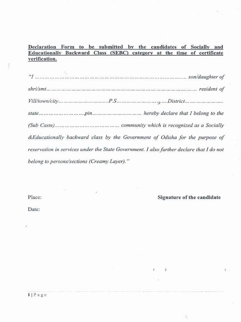 Documents Required For Sebc Caste Validity