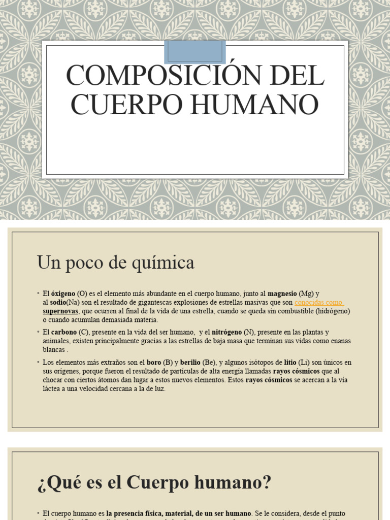 Composición Química del Cuerpo Humano | PDF | Cuerpo humano | Proteínas