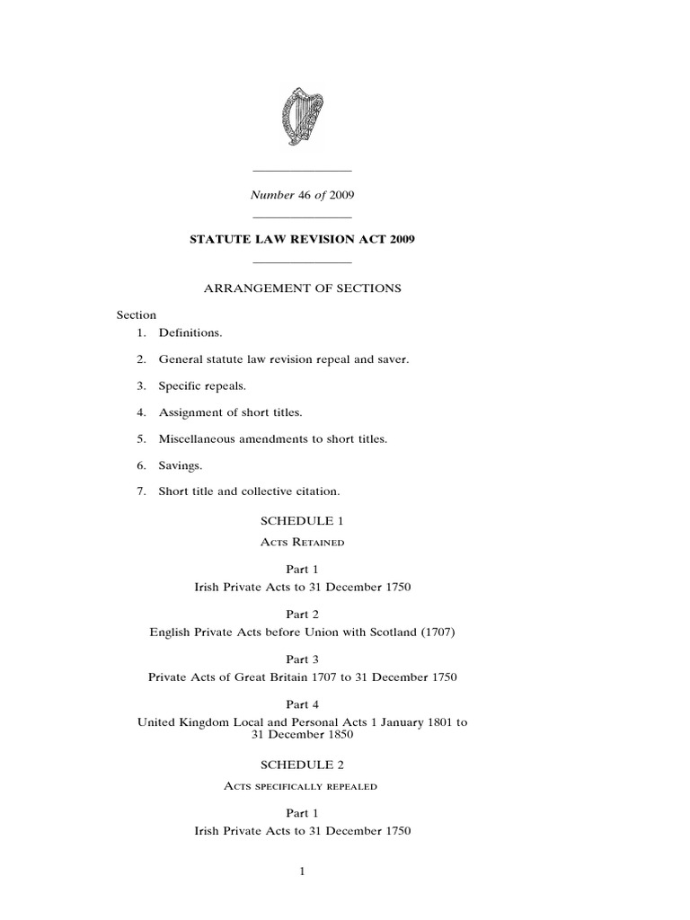 Statute Law Revision Act 2009 Number 46 of 2009 PDF Repeal Act