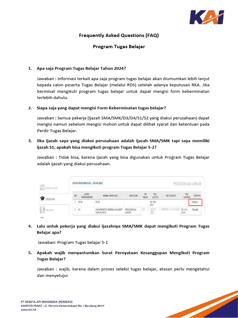 FAQ Program Tugas Belajar 2024 | PDF