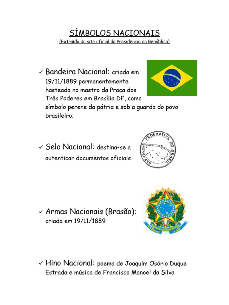 Símbolos Nacionais do Brasil | PDF | Símbolos nacionais | Brasil, image size:768x1024