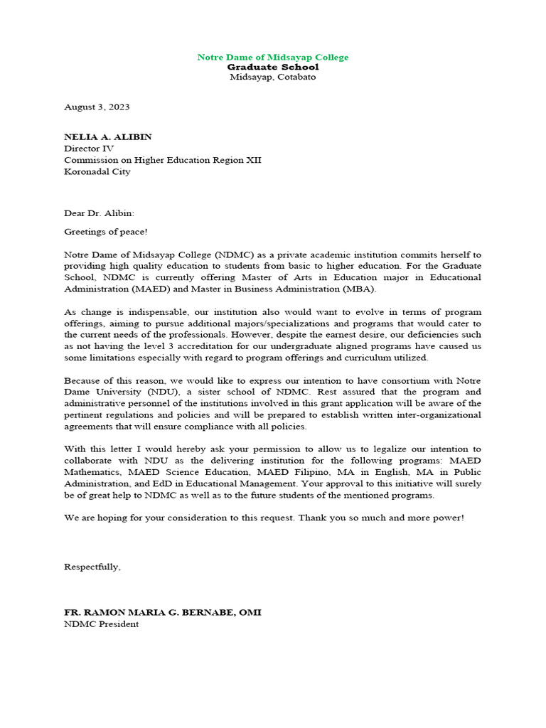 Letter To Ched For Consortium | PDF