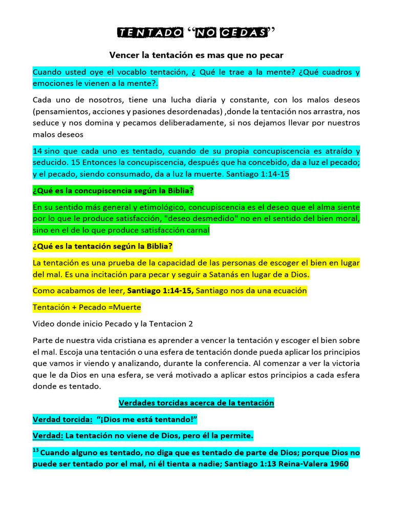 Vencer la Tentación Según Santiago 1:14-15 | PDF | Tentación | Pecado, image size:768x1024