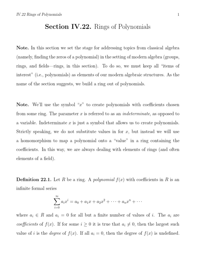IV22Ring of Polynomials PDF Polynomial Field (Mathematics)