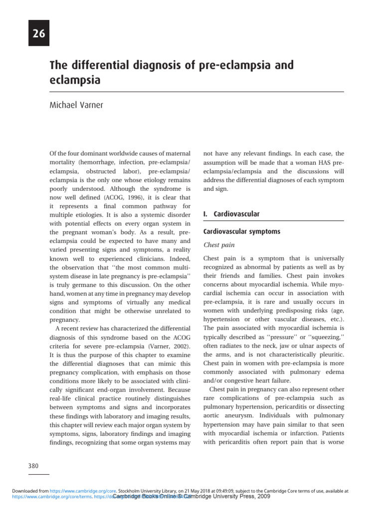 The Differential Diagnosis of Preeclampsia and Eclampsia | PDF ...