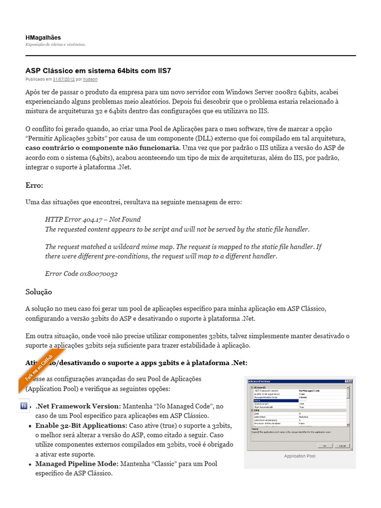 ASP Clássico em Sistema 64bits Com IIS7 | PDF | Active Server Pages ...
