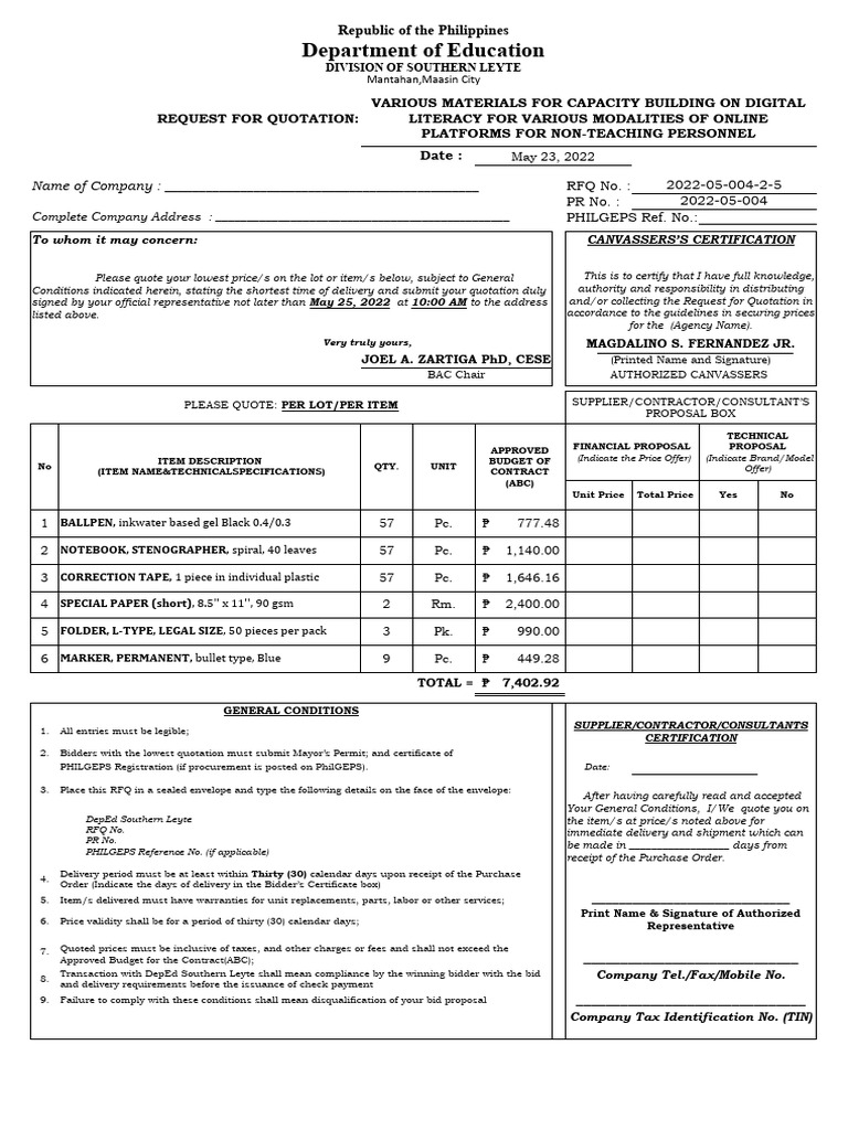 Request for Quotation Template | PDF | Receipt | Economies