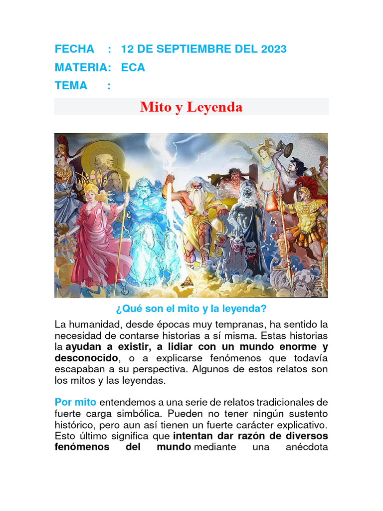 Mitos y Leyendas: Definición y Tipos | PDF | Leyendas