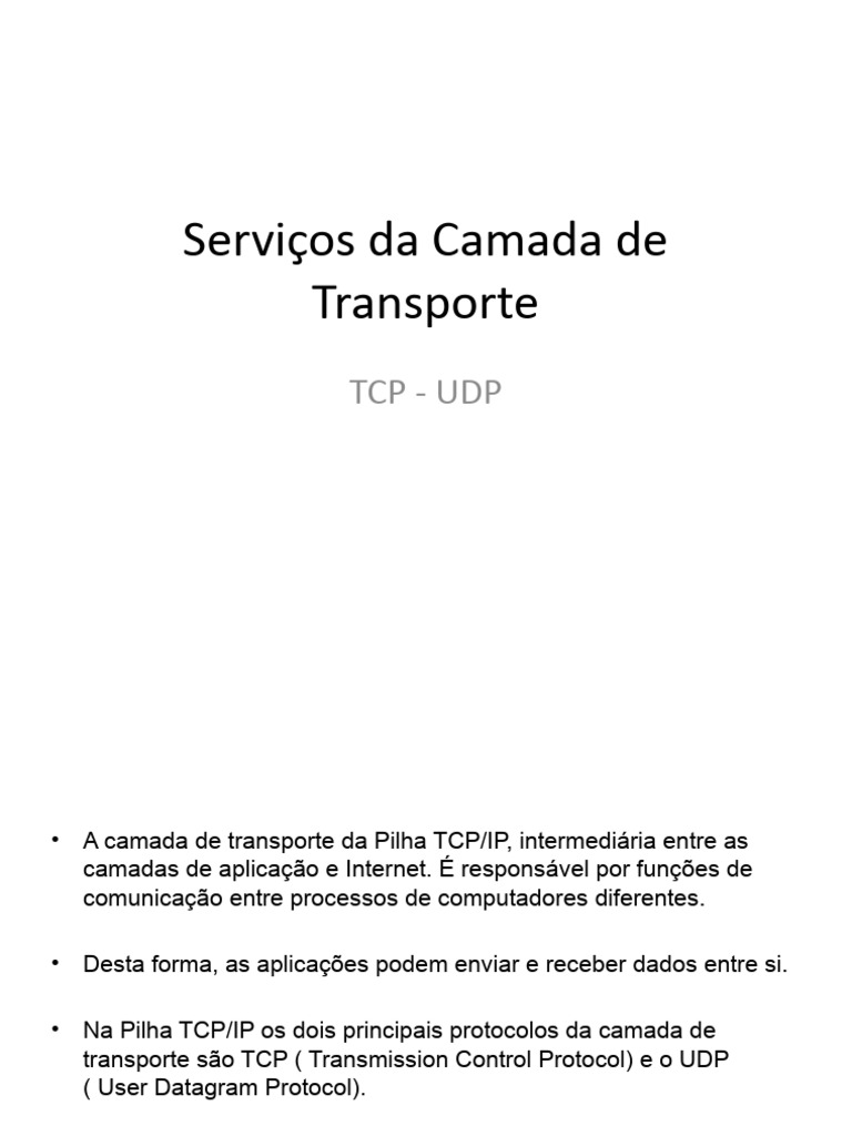 Conexão Modelo TCP UDP | PDF | Protocolo de controle de transmissão ...