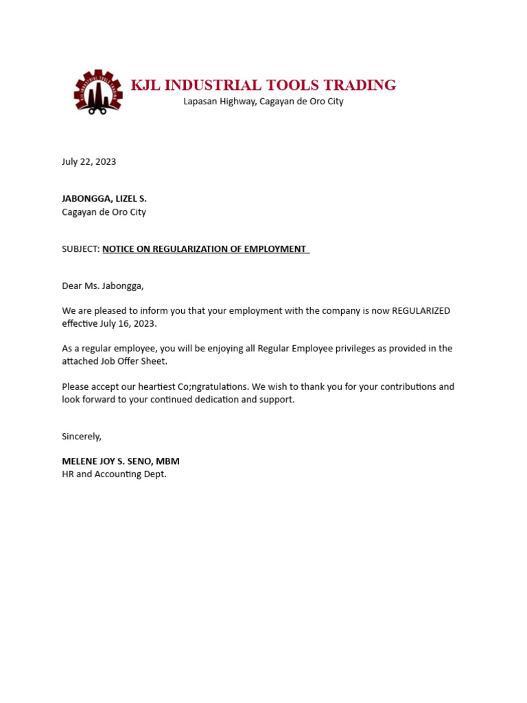 Regularization Letter | PDF | Career & Growth