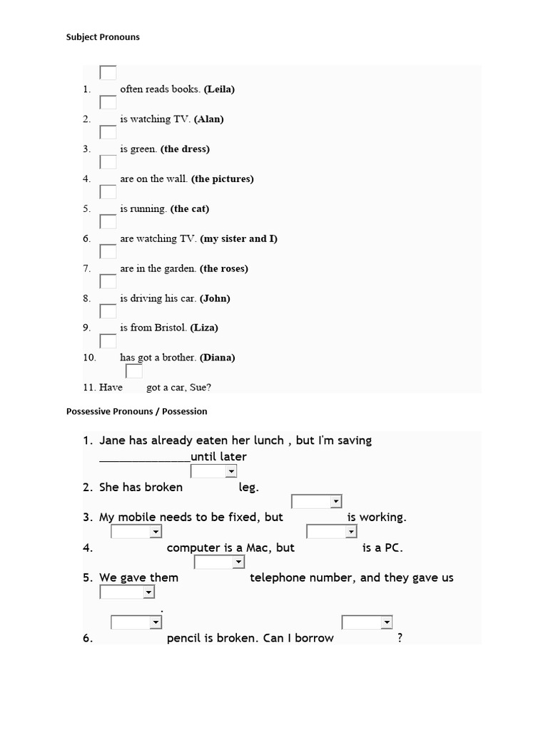 Pronouns exercise pdf