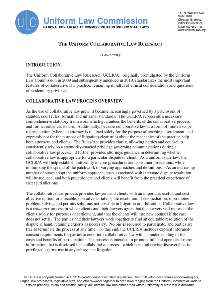 The Uniform Collaborative Law RulesAct PDF Mediation Discovery (Law)