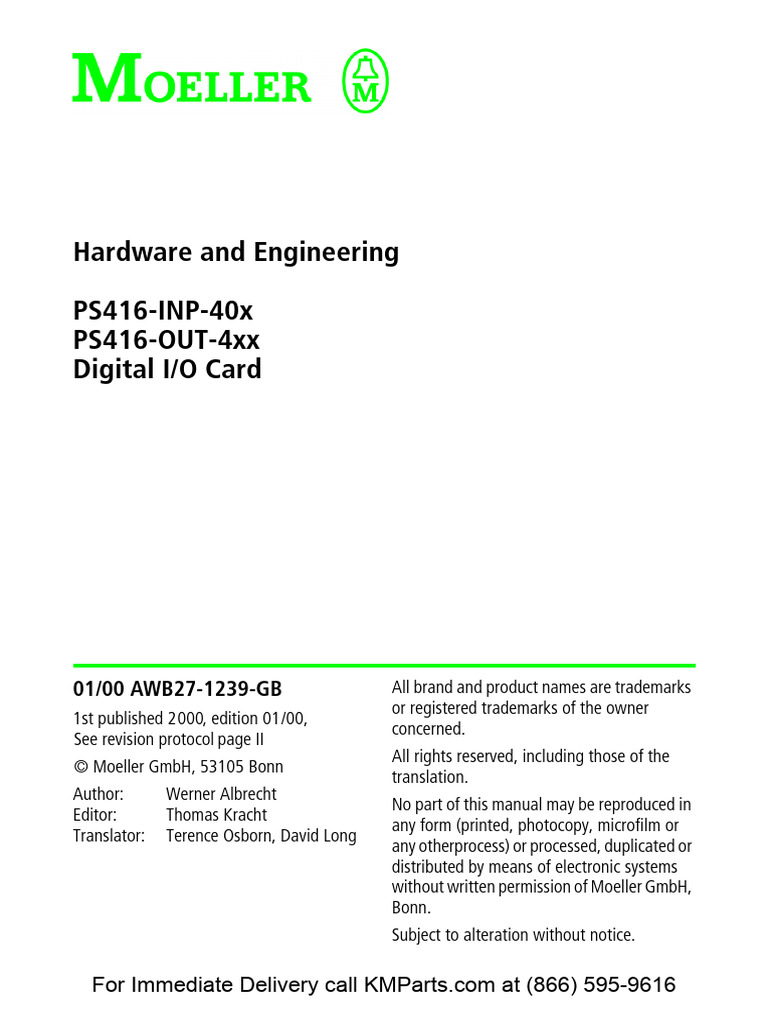 Moeller PS416 Digital I/O Card Manual | PDF | Electrical Connector ...