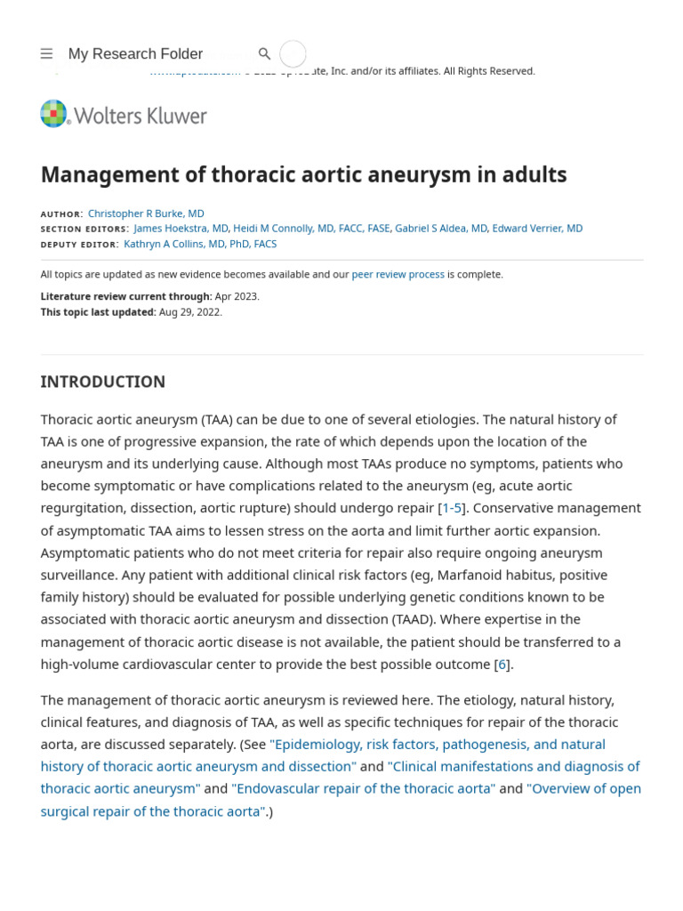 Management of Thoracic Aortic Aneurysm in Adults - UpToDate | PDF ...
