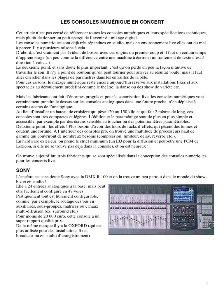Consoles numériques en concert : avenir du mixage | PDF | Électronique ...