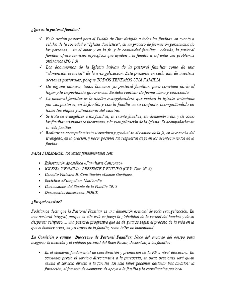 Importancia de la Pastoral Familiar | PDF | Iglesia Católica | Familia