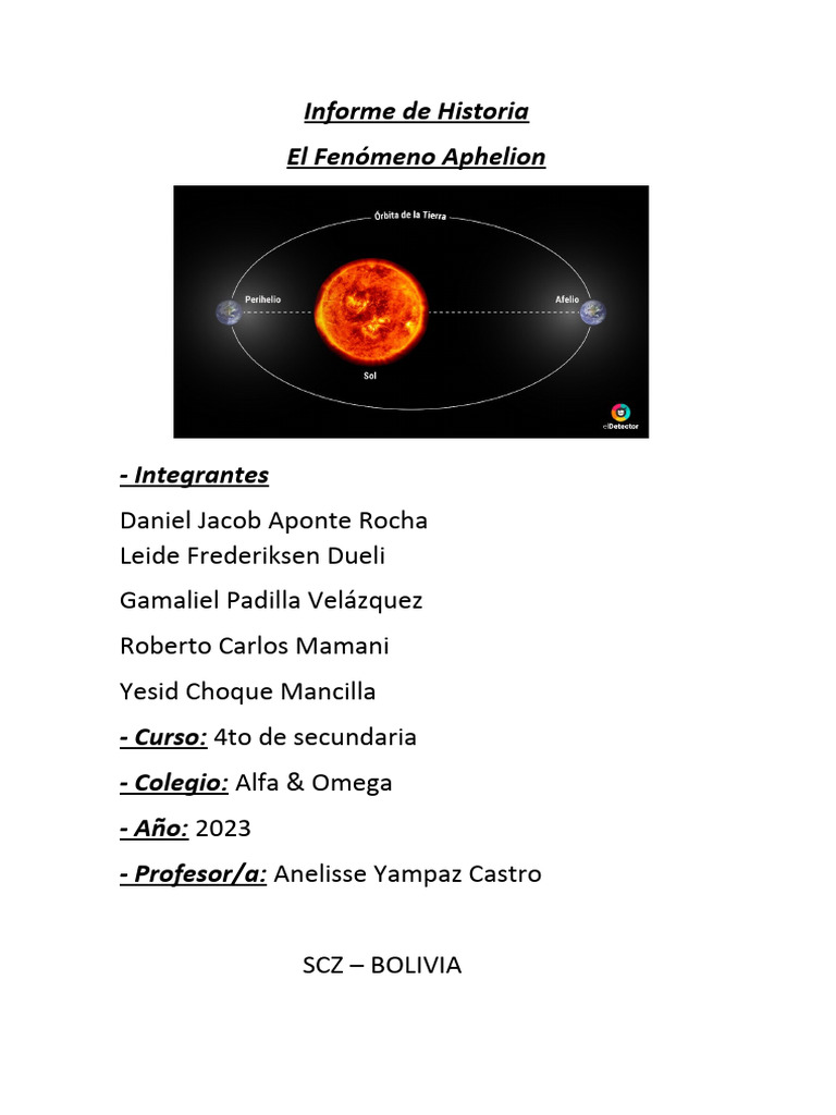 Informe de Historia Fenomeno Aphelion PDF Tierra Dom