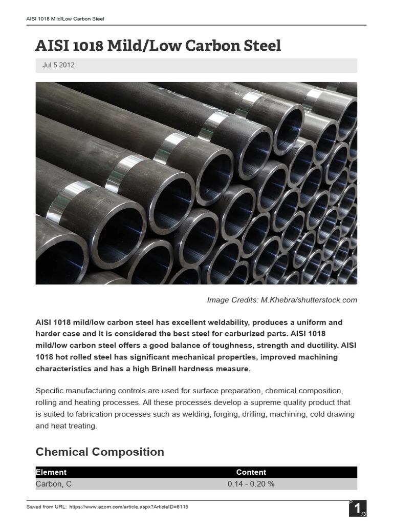 AISI 1018 MildLow Carbon Steel | Download Free PDF | Steel | Heat Treating
