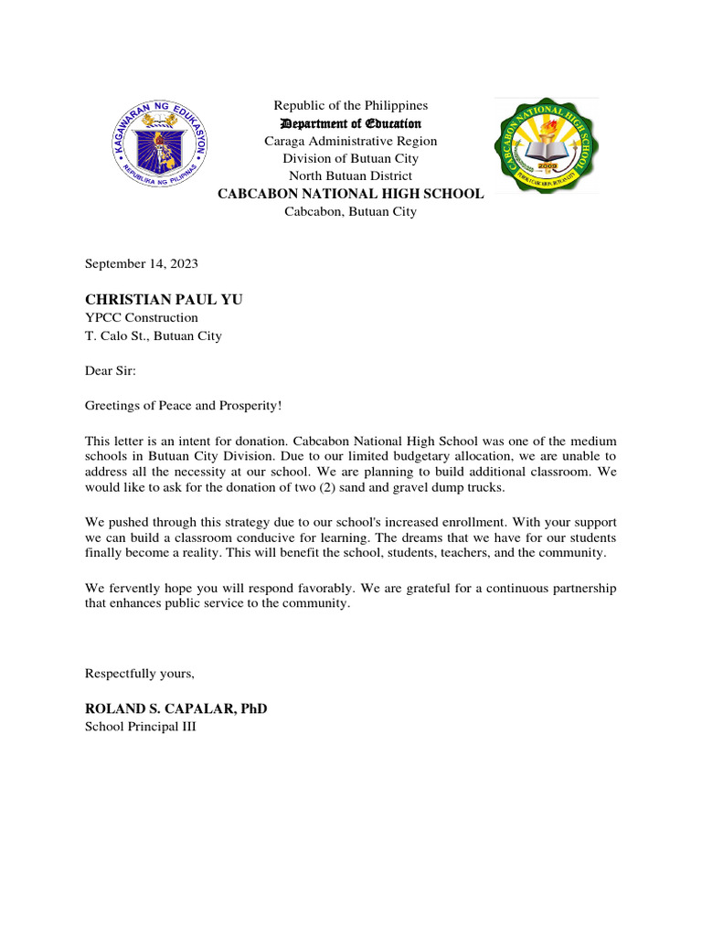 Letter request for donation sand and gravel pdf