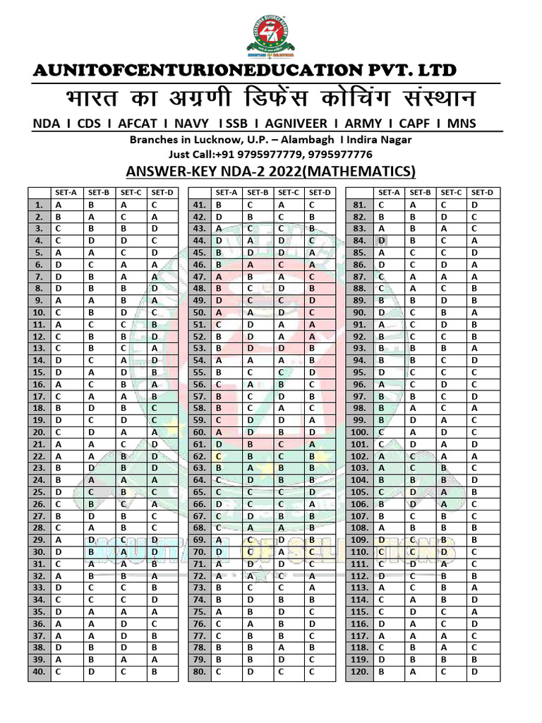 Nda 2 2022 maths answer key pdf