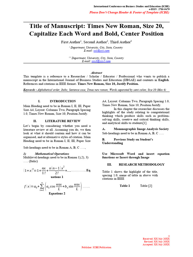ICBE Manuscript Formatting Guide | PDF | Page Layout | Citation
