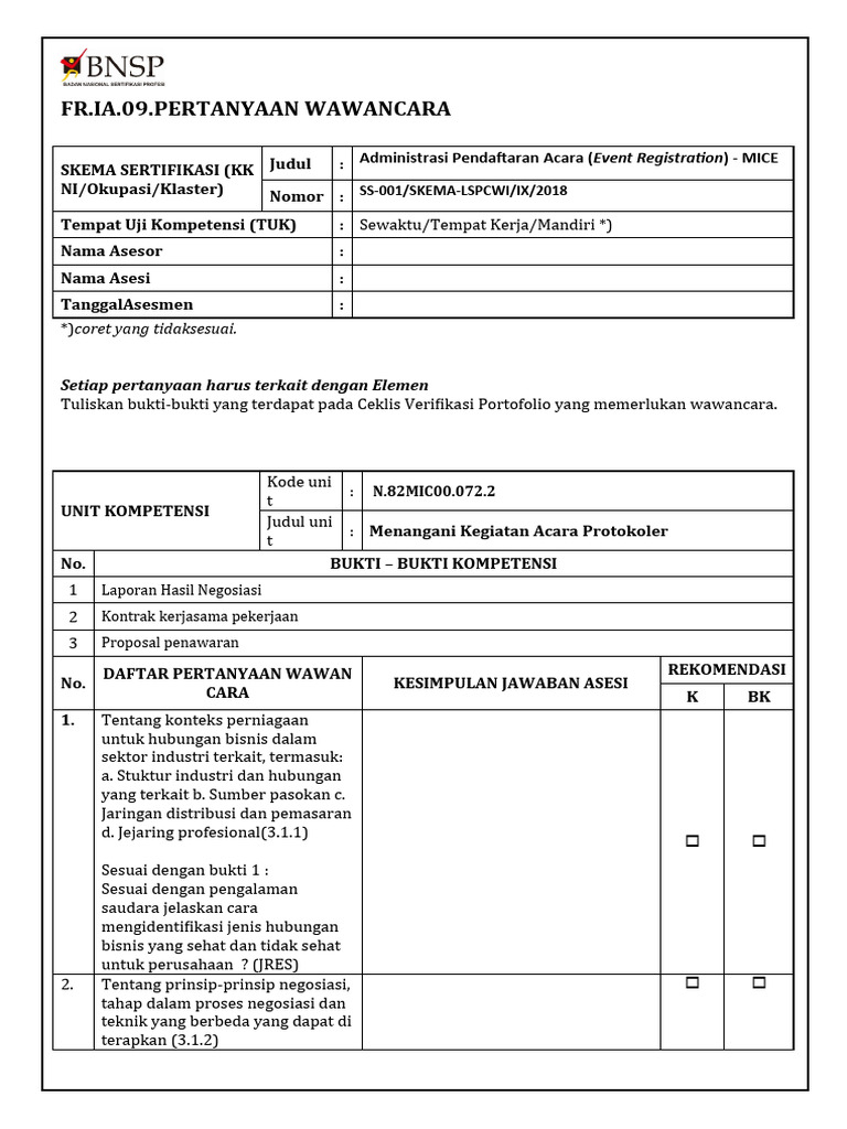 FR - IA.09. Pertanyaan Wawancara - Tugas RCC Irfan | PDF | Bisnis ...