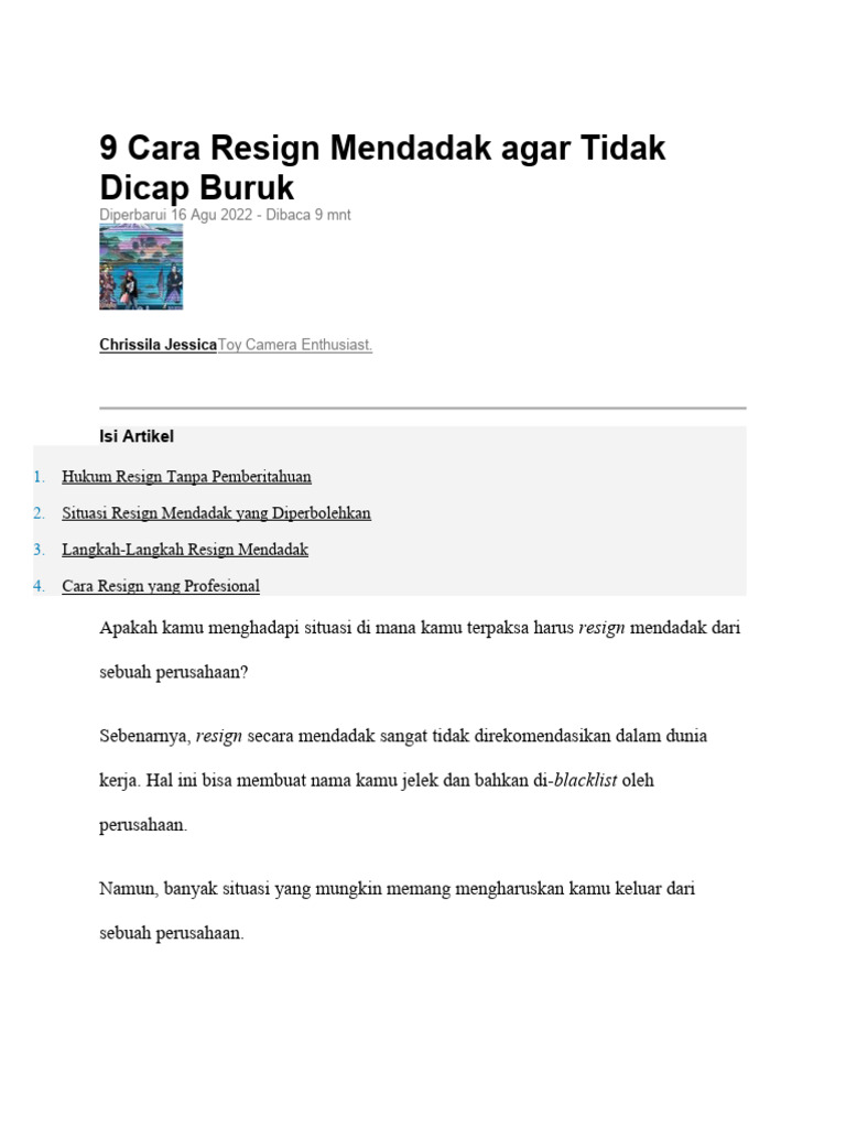 Cara Resign Mendadak yang Profesional | PDF | Karier & Perkembangan ...