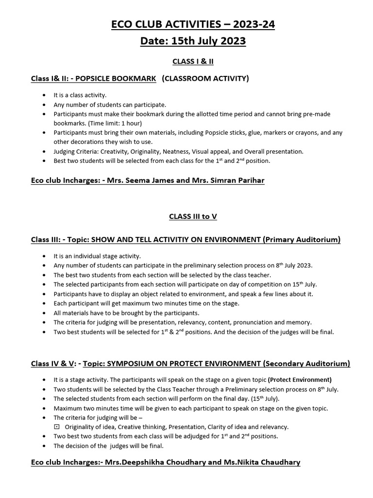 Eco Club Topics