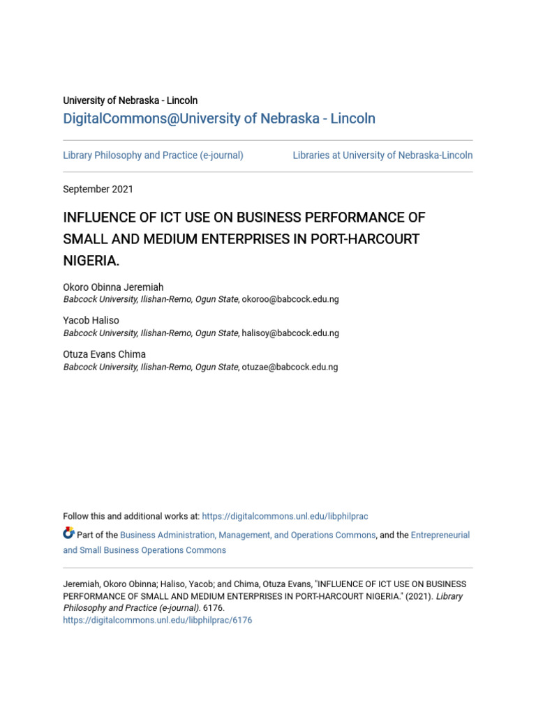 ICT Impact on SMEs in Port Harcourt | PDF | Small And Medium Sized ...