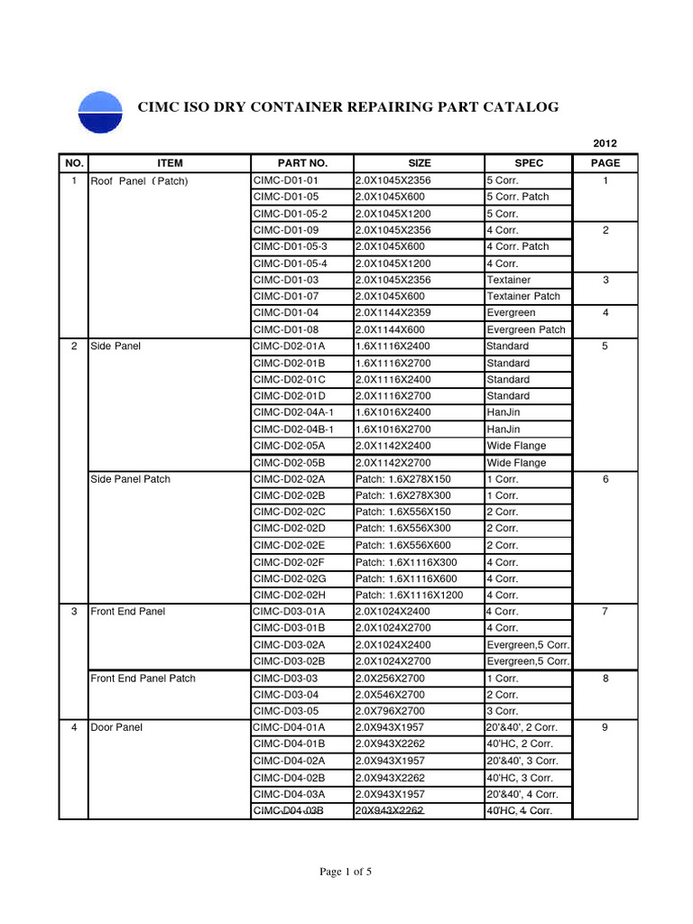 CIMC DRY CONTAINER SPARE PARTS CATALOG (2012) Customer PDF