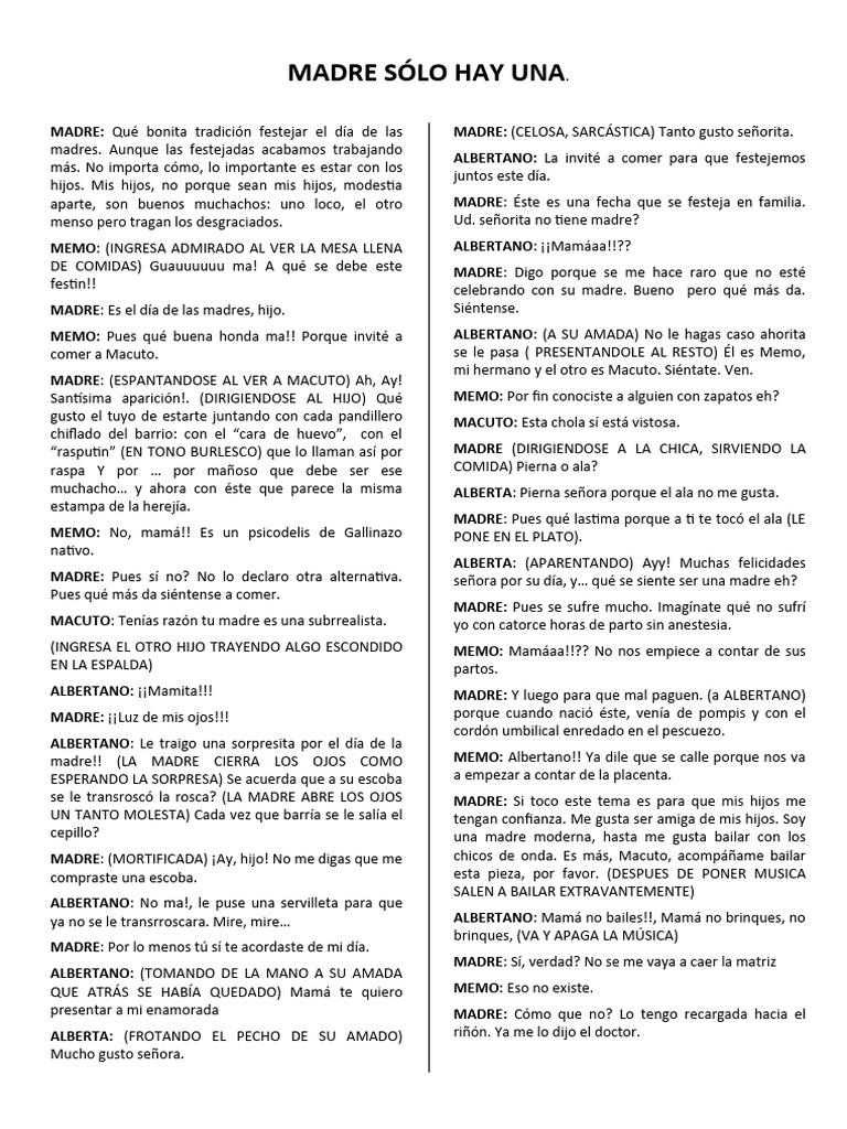 Teatro Por El Día de La Madre 2012 (Madre Solo Hay Una) | PDF ...
