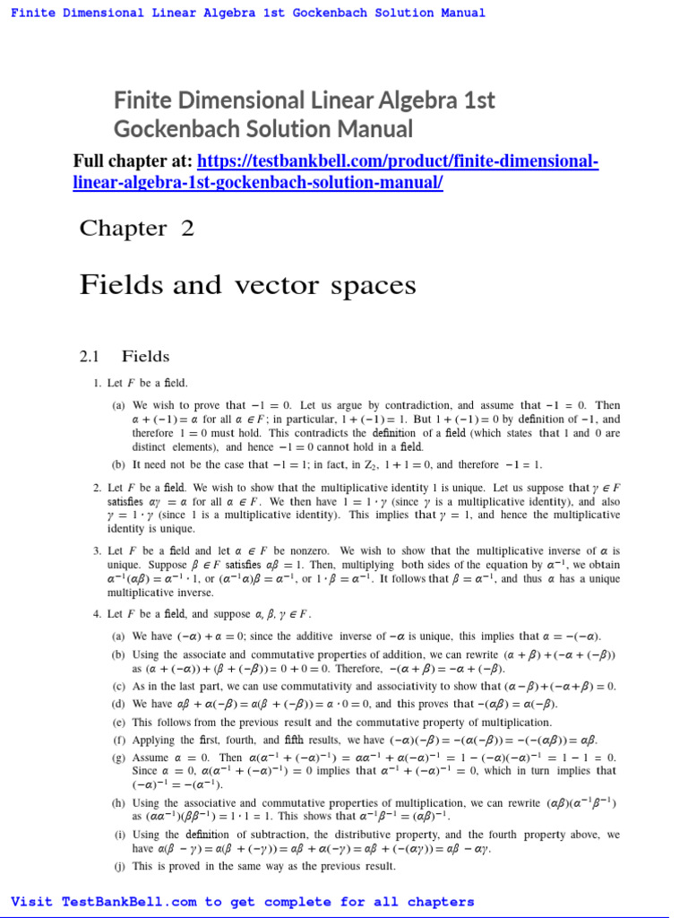 Finite Dimensional Linear Algebra 1st Gockenbach Solution Manual PDF