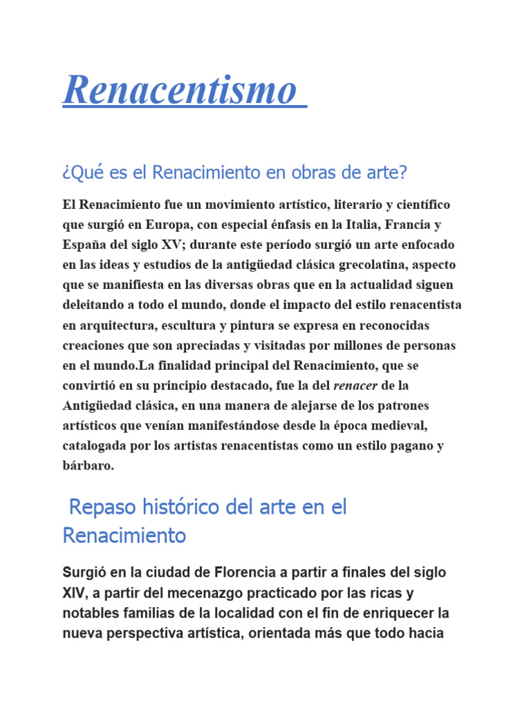 Arte y características del Renacimiento | PDF | Renacimiento | Miguel Ángel