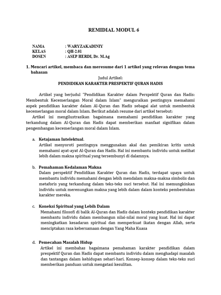 Pendidikan Karakter dalam Islam: Quran & Hadis | PDF