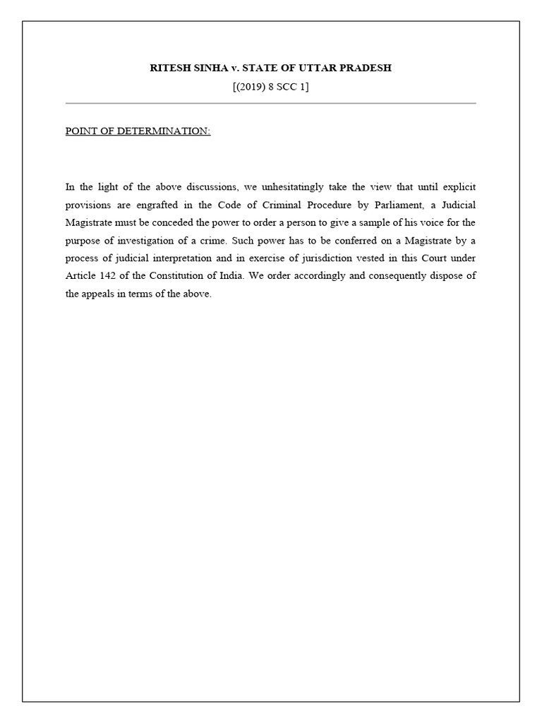 Ritesh Sinha v. State of UP: Voice Sample Ruling | PDF