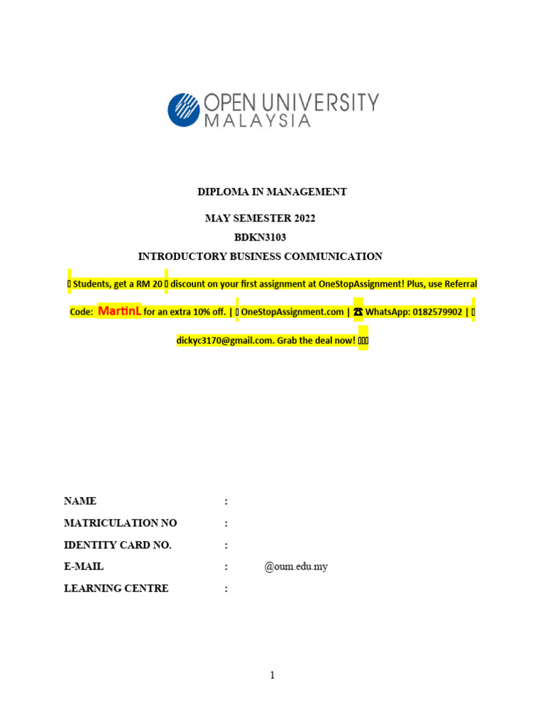 Bdkn3103 Introductory Business Communication | PDF