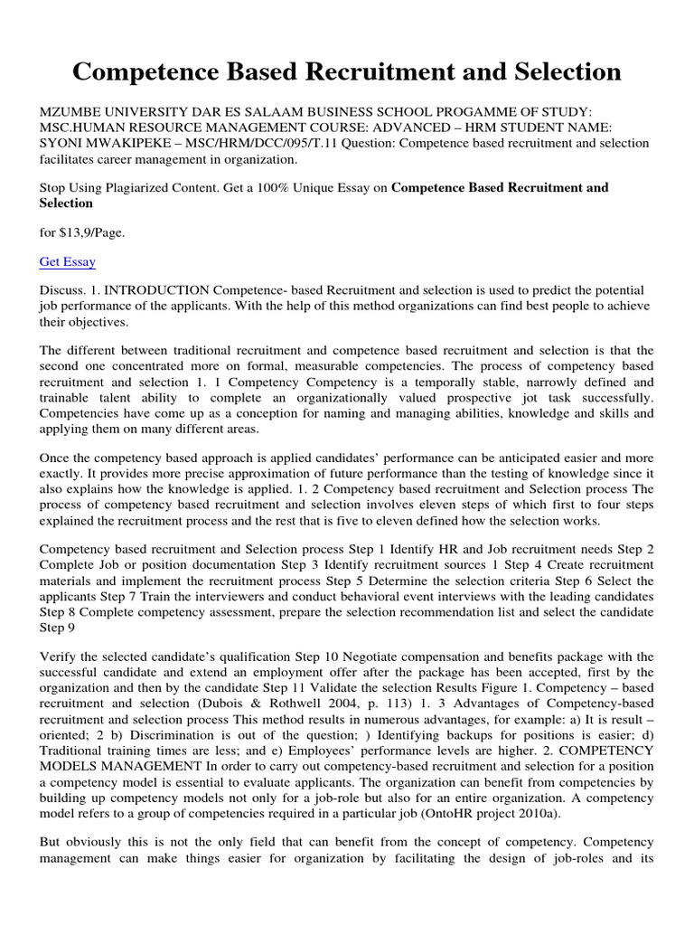 Competence Based Recruitment and Selection | Download Free PDF